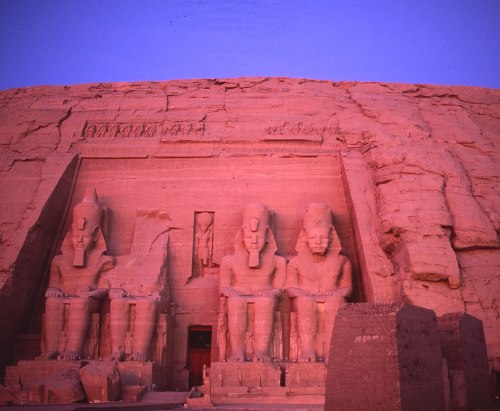Red and Blue - the geat temple of Abu Simbel at dawn.