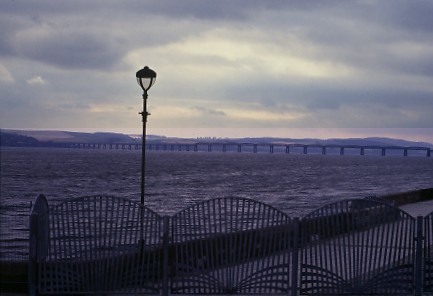 Evening in Dundee, with view of the Tay bridge.