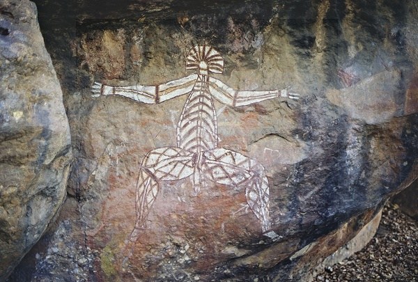 Traditional aboriginal drawing at Nourlangie Rock. Photo: L. Bobke